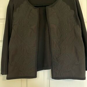 Chico's Elegant Black Embroidered Open Cardigan Size 1